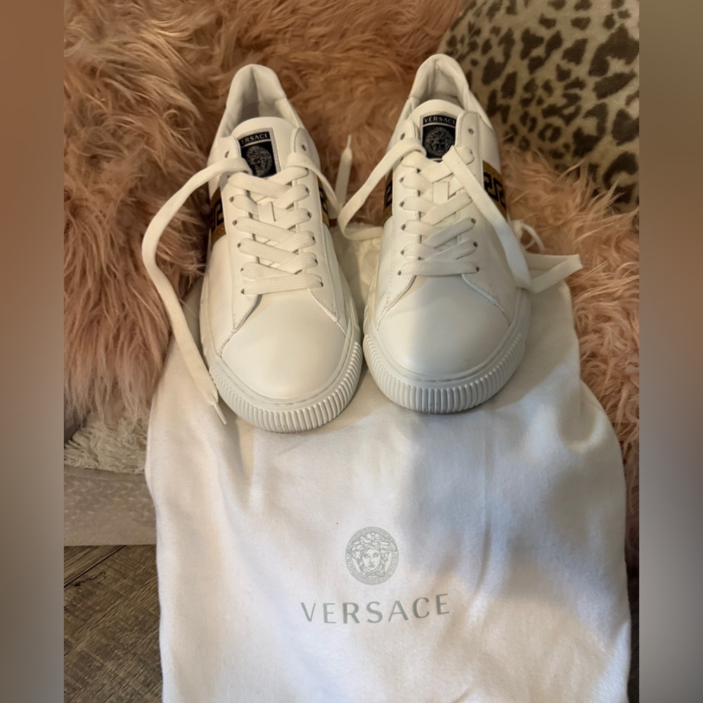 Versace Vitello Greca Leather Platform Sneakers